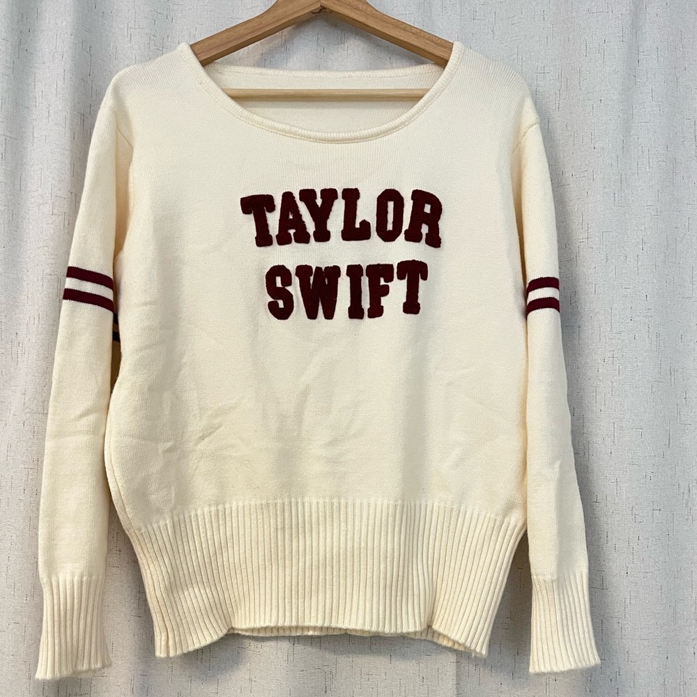 Taylor Swift Official Merch Varsity Knit Sweater Maroon Cream Red TV Era Medium - Picture 3 of 7